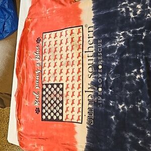 Simply Southern Red, White Blue Tie Dyed Dog Rescue Tshirt. Size Large.